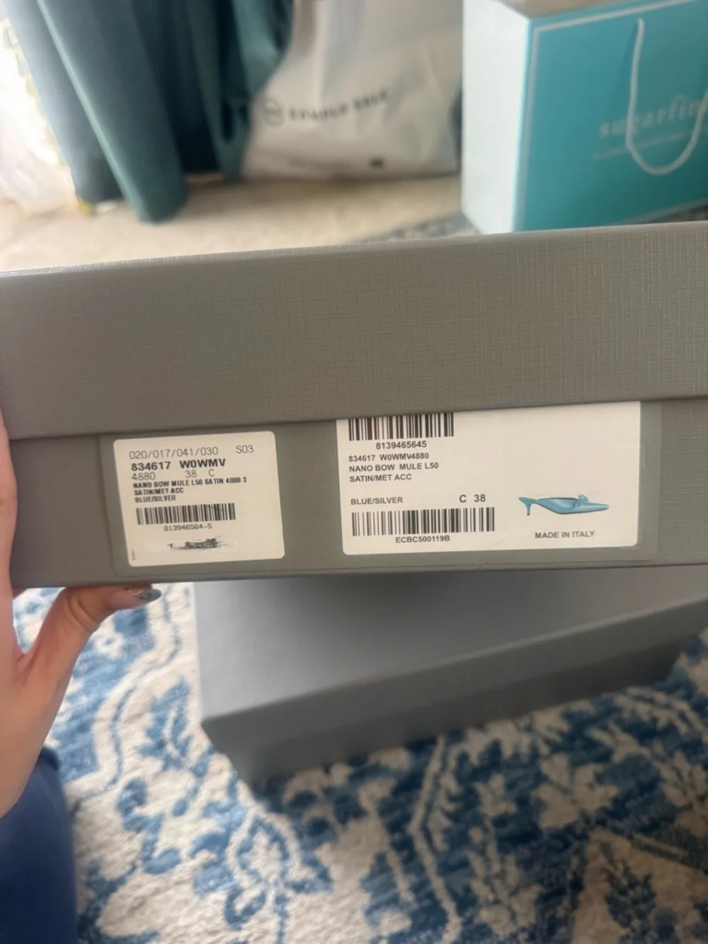 Balenciaga Teal Satin Pointed Toe Bow Flats - Picture 4 of 6